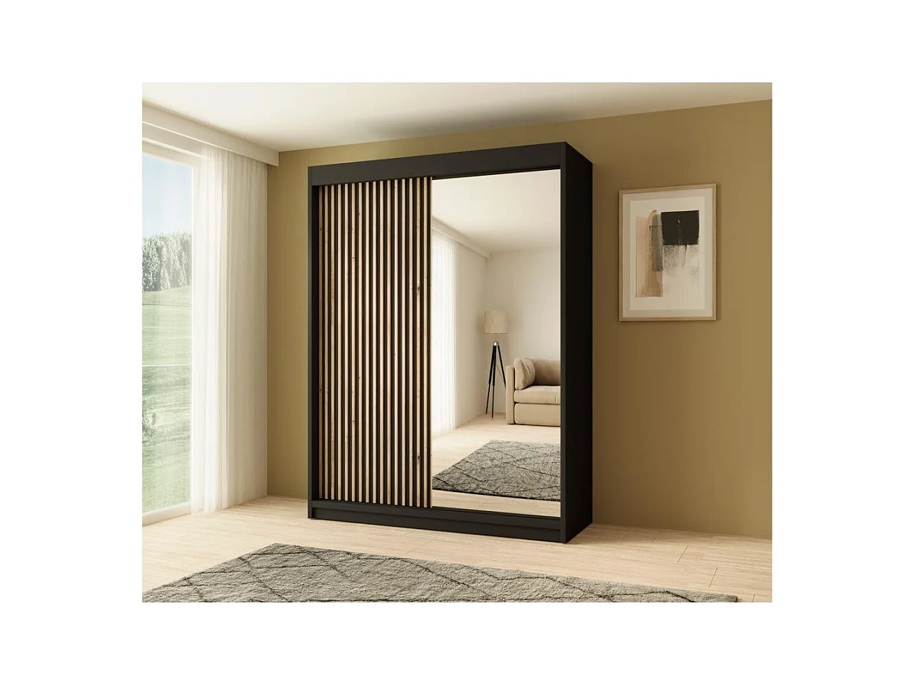 ARMOIRE A PORTES FERMÉES Void 160/215/58 2 portes noir avec miroir