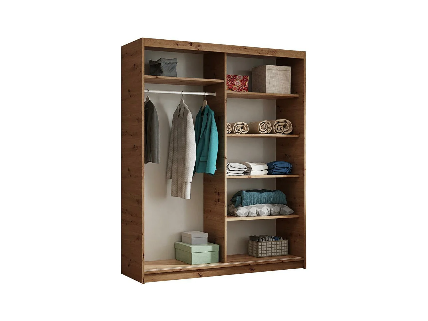 SCHWEBETÜRENSCHRANK Hela 160/205/60 2-türig eiche Artisan/schwarz mit Spiegel