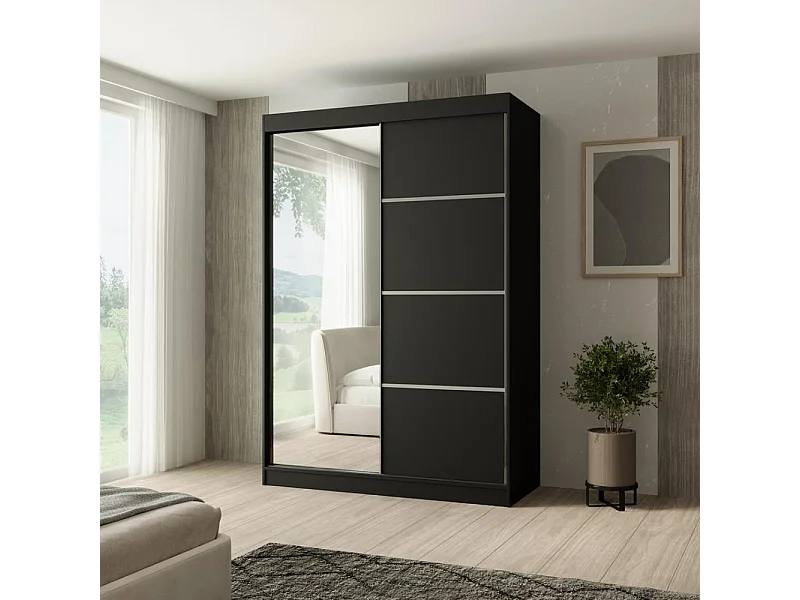 ARMOIRE A PORTES FERMÉES Paco 150/215/61 2 portes noir avec miroir