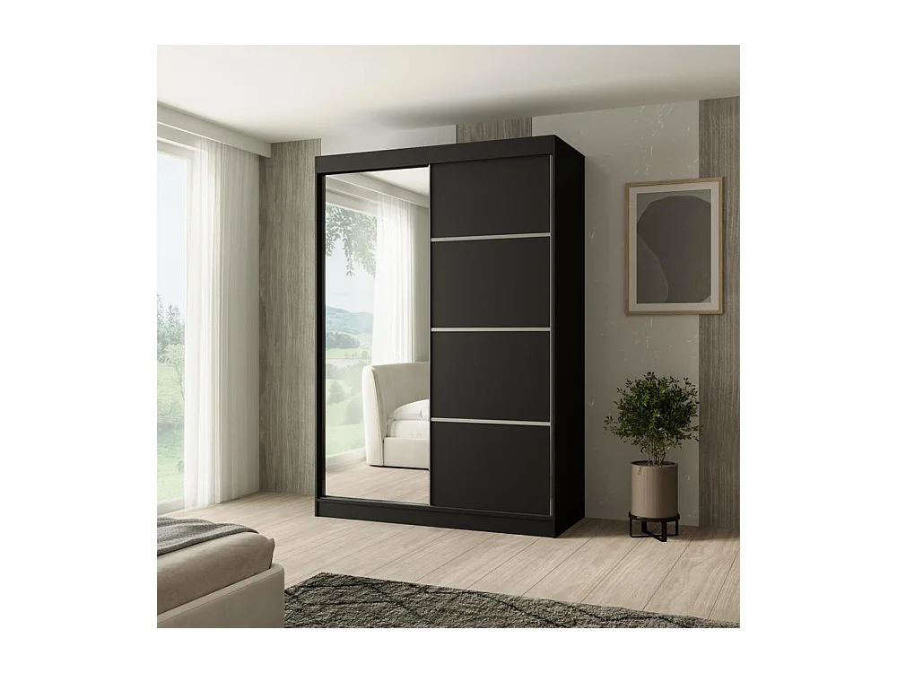 SCHWEBETÜRENSCHRANK Paco 150/215/61 2-türig schwarz mit Spiegel