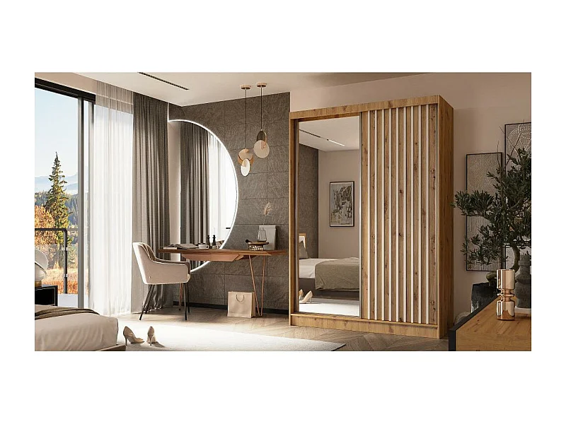 ARMOIRE A PORTES FERMÉES Helix 150/216/61 chêne artisan+blanc avec blocs-tiroirs