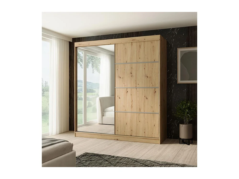 SCHWEBETÜRENSCHRANK Paco 200/215/61 2-türig eiche Craft mit Spiegel