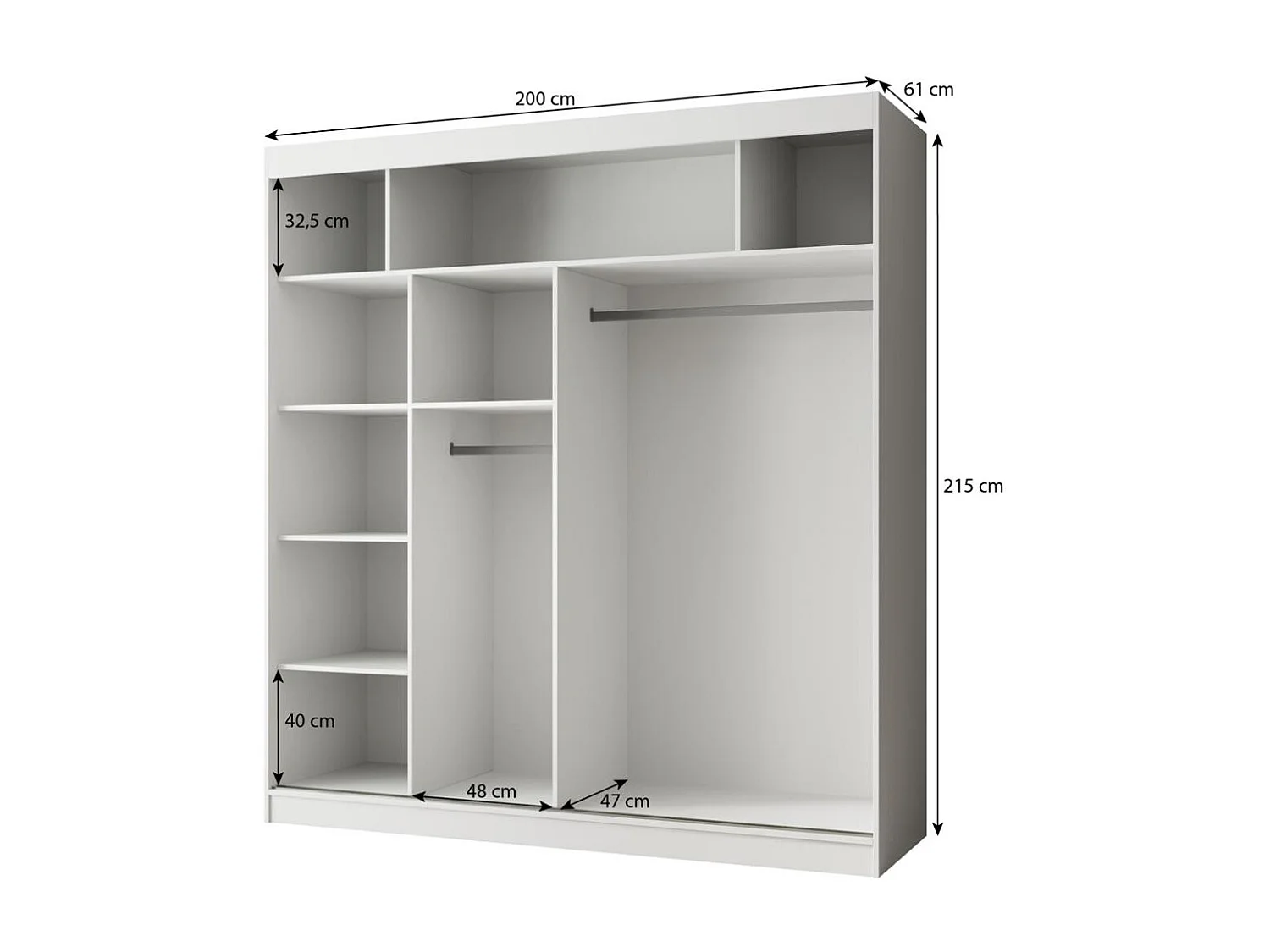 ARMOIRE À PORTES FERMÉES Paco 200/215/61 2 portes chêne Craft avec miroir