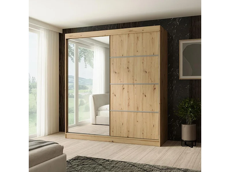 ARMOIRE À PORTES FERMÉES Paco 200/215/61 2 portes chêne Craft avec miroir