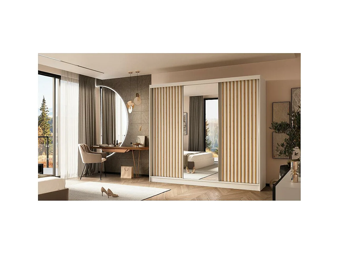 SCHWEBETÜRENSCHRANK Helix 240/216/61 weiß+eiche artisan