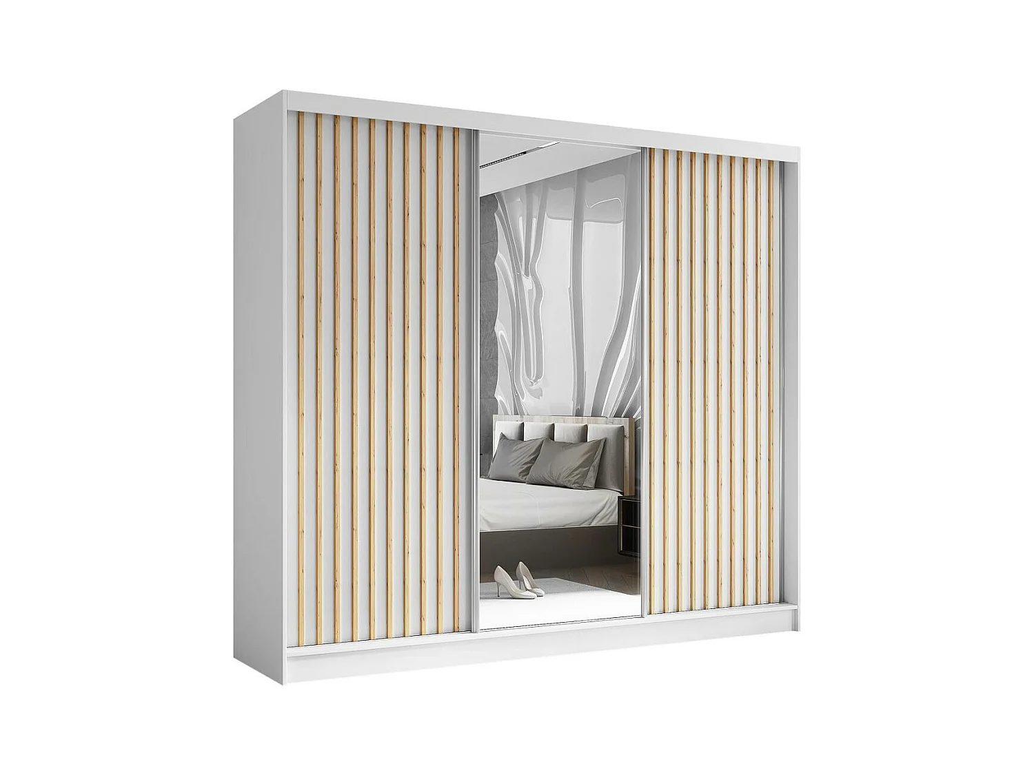 SCHWEBETÜRENSCHRANK Helix 240/216/61 weiß+eiche artisan