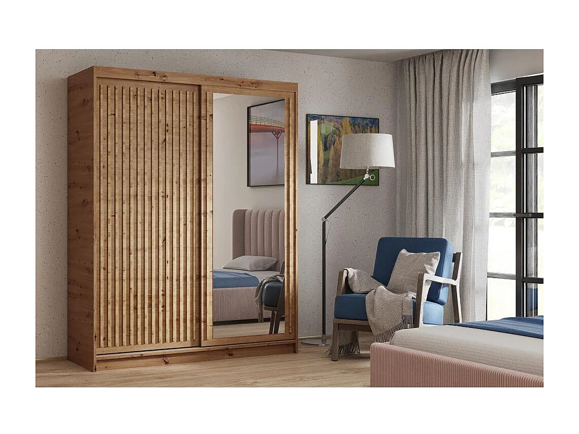 ARMOIRE A PORTES FERMÉES Donatello 180/205/60 2 portes chêne Artisan avec miroir