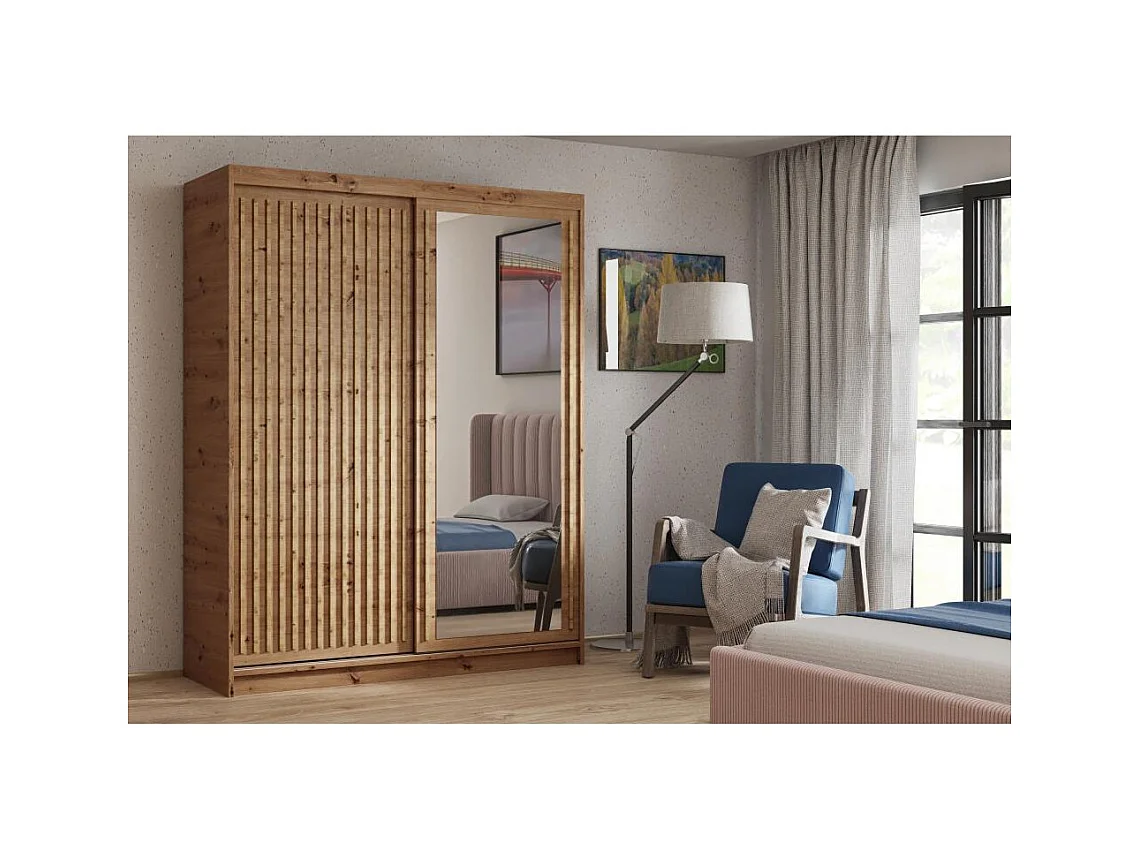 ARMOIRE A PORTES FERMÉES Donatello 180/205/60 2 portes chêne Artisan avec miroir