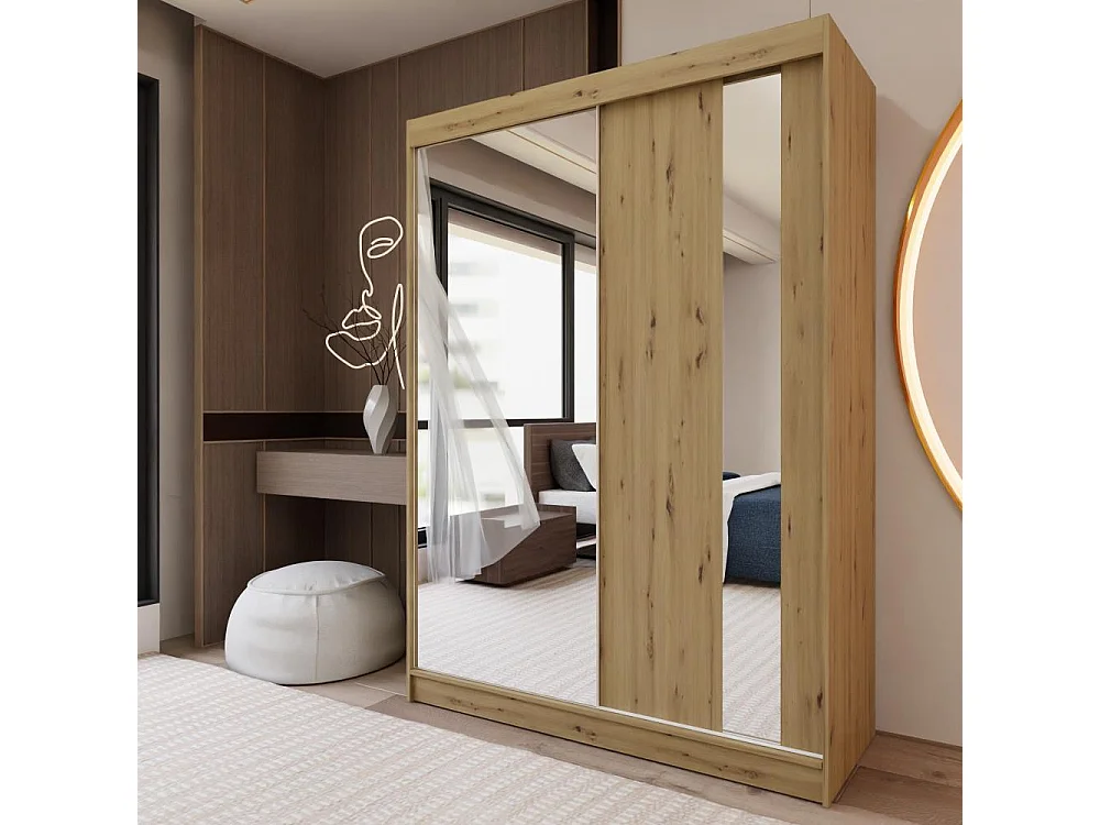 ARMOIRE A PORTES FERMÉES Gaja 150/216/61 chêne Artisan avec miroir et blocs-tiroirs