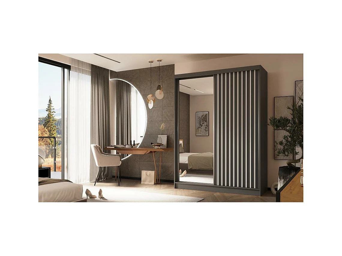 ARMOIRE A PORTES FERMÉES Helix 160/216/61 gris+blanc avec blocs-tiroirs