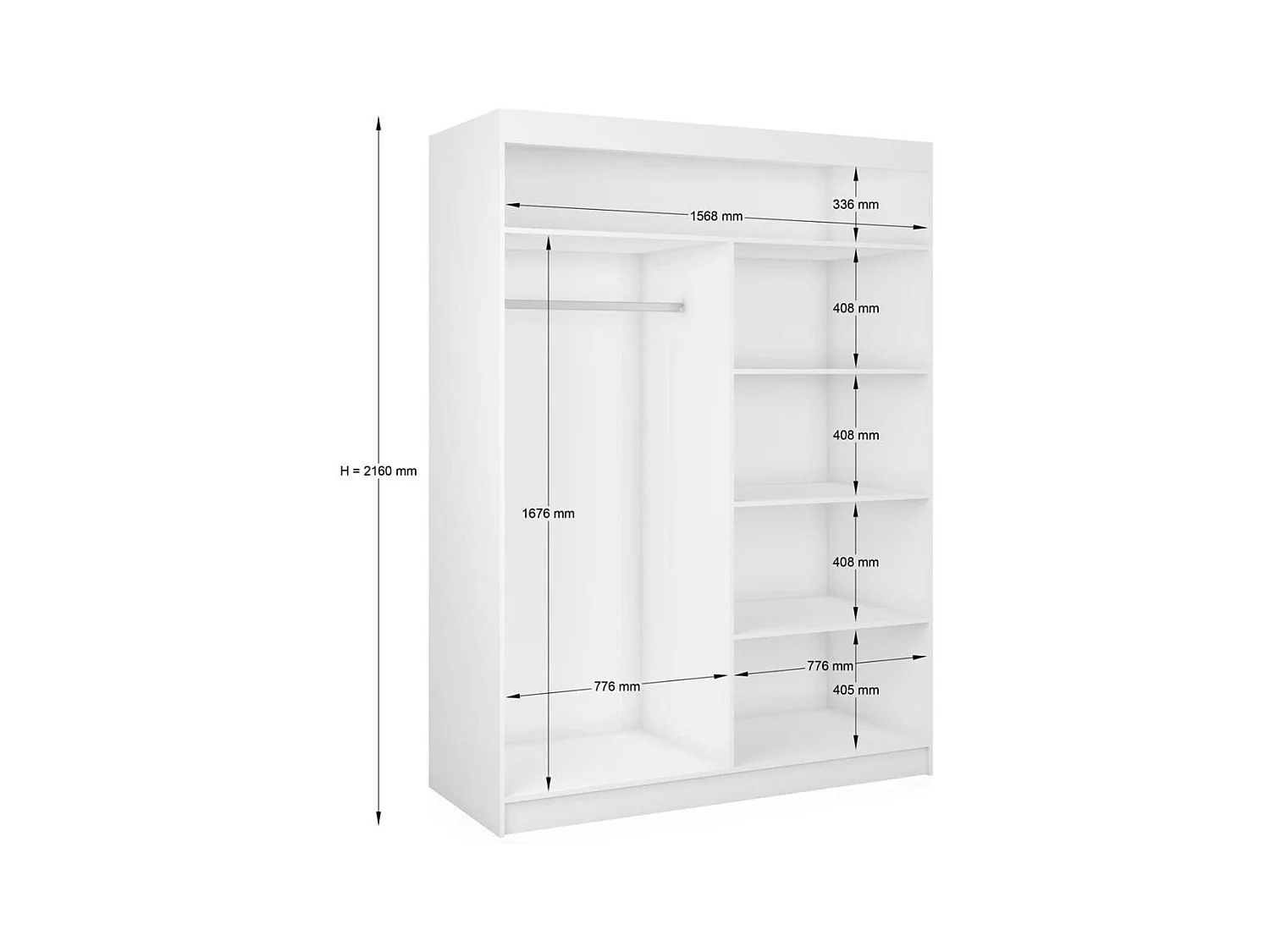 ARMOIRE A PORTES FERMÉES Helix 160/216/61 gris+blanc avec blocs-tiroirs