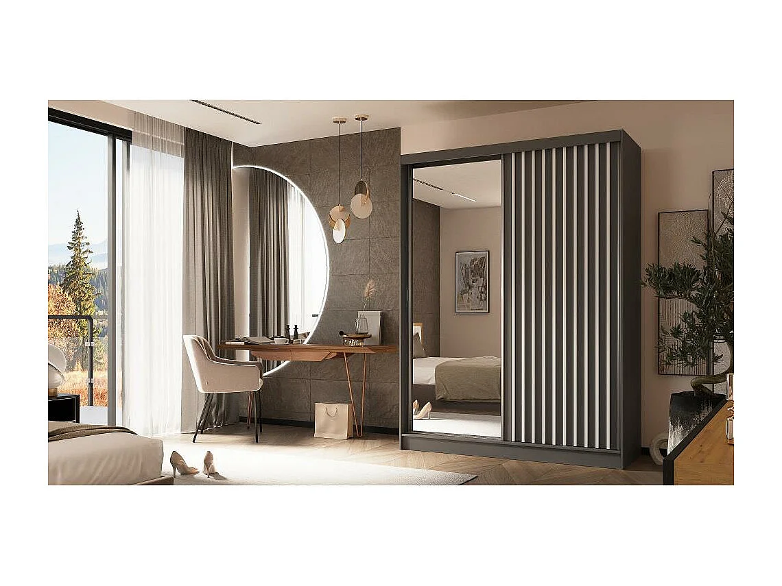 ARMOIRE A PORTES FERMÉES Helix 160/216/61 gris+blanc avec blocs-tiroirs