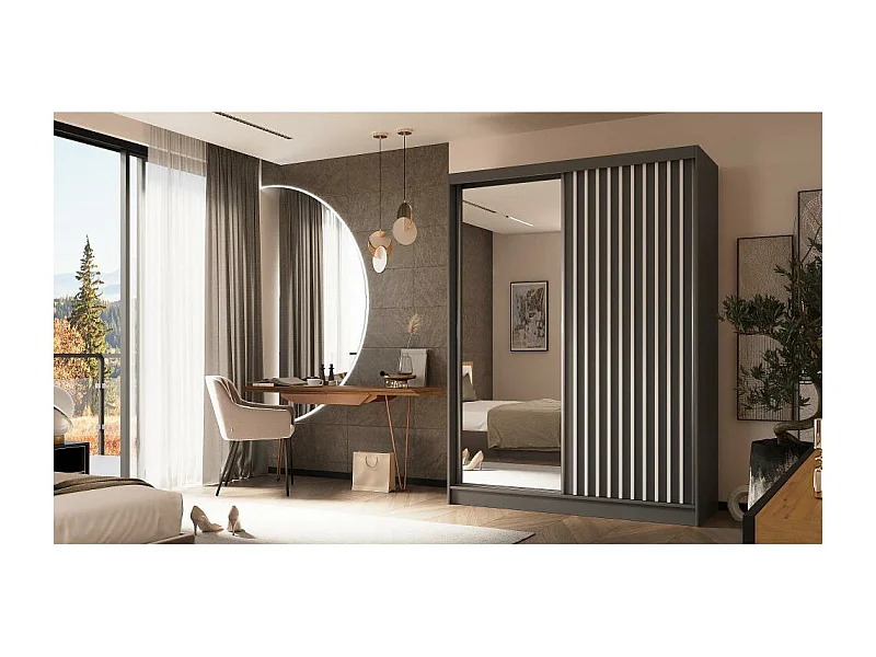 ARMOIRE A PORTES FERMÉES Helix 160/216/61 gris+blanc avec blocs-tiroirs