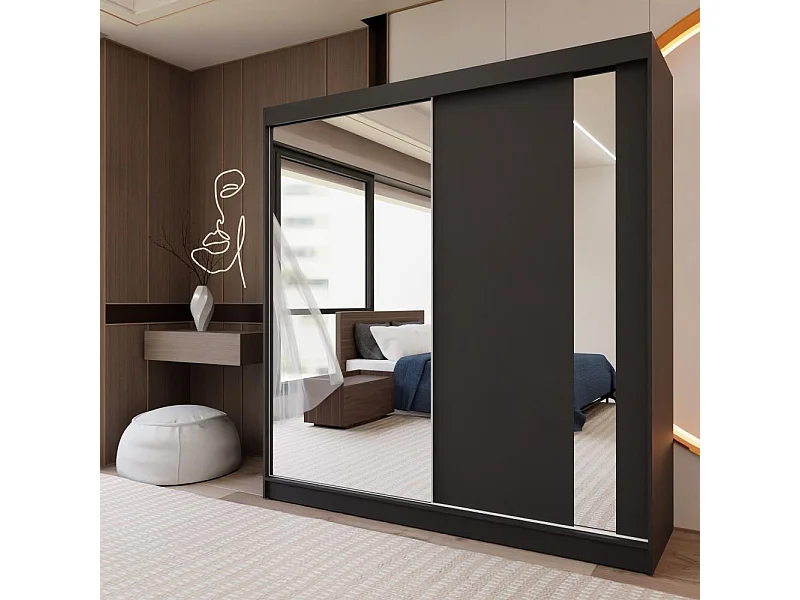 ARMOIRE A PORTES FERMÉES Gaja 200/216/61 noir avec miroir