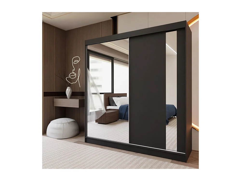 ARMOIRE A PORTES FERMÉES Gaja 200/216/61 noir avec miroir