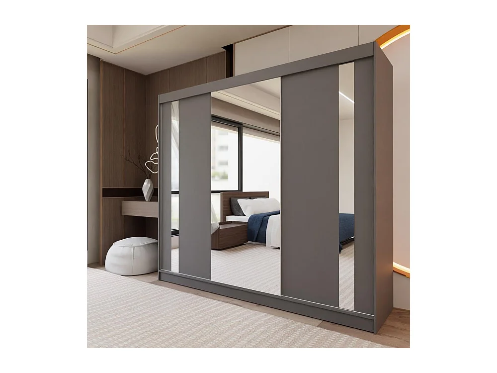 SCHWEBETÜRENSCHRANK Gaja 240/216/61 graphit mit Spiegel und Schubladen