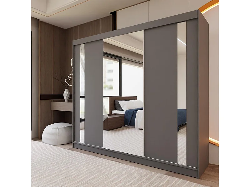 ARMOIRE À PORTES FERMÉES Gaja 240/216/61 graphite avec miroir et tiroirs