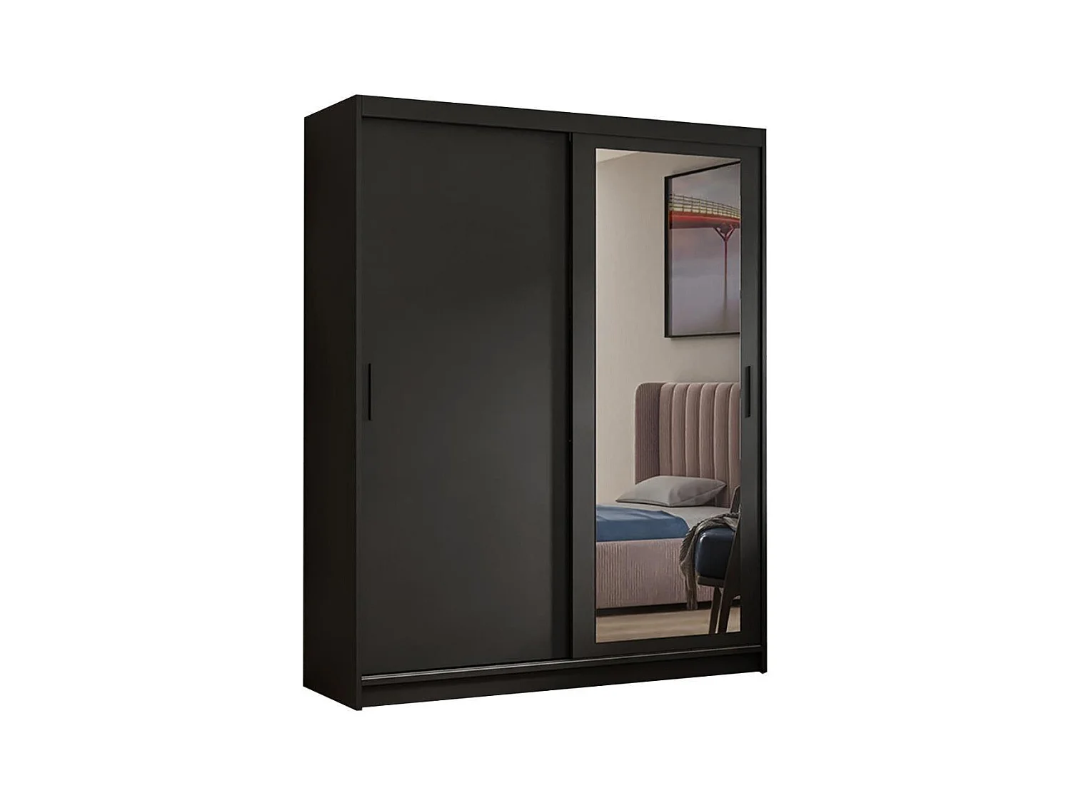 ARMOIRE A PORTES FERMÉES Hela 160/205/60 2 portes noir avec miroir