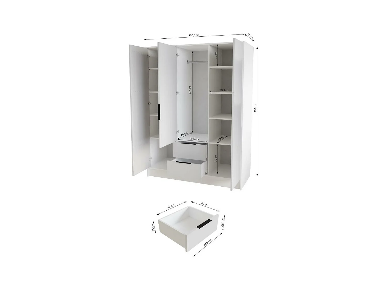 ARMOIRE À PORTES TOURNANTES Niko 150/51/200 cm blanc