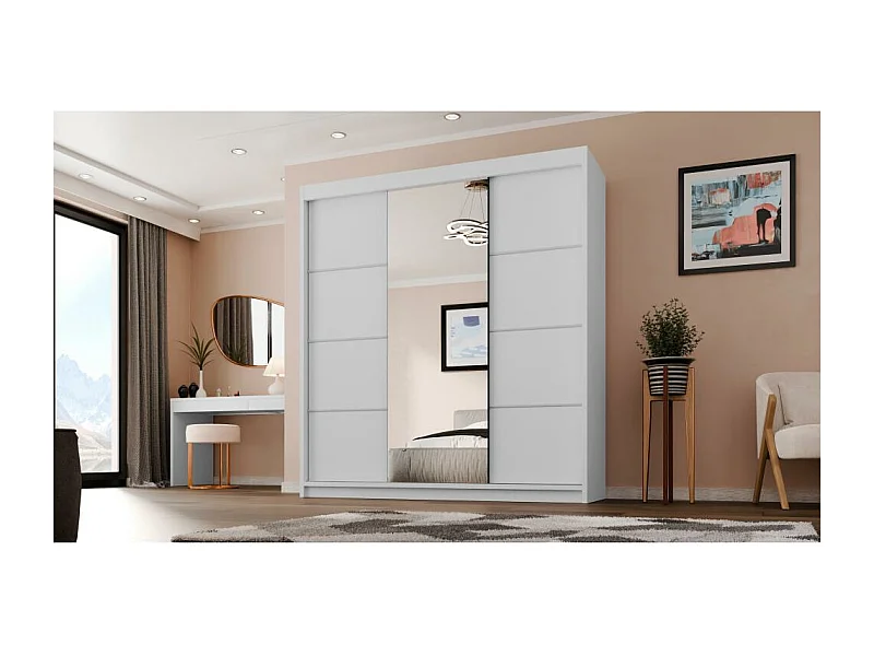 ARMOIRE A PORTES FERMÉES Milo 200/215/58 3 portes blanc avec miroir