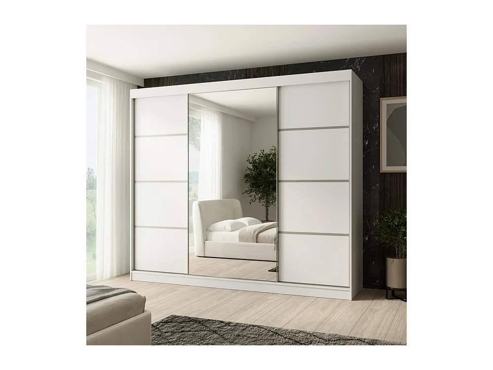 ARMOIRE A PORTES FERMÉES Paco 250/215/61 3 portes blanc avec miroir