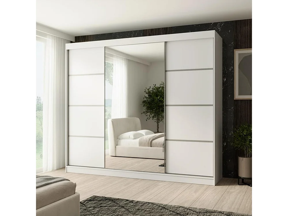 ARMOIRE A PORTES FERMÉES Paco 250/215/61 3 portes blanc avec miroir