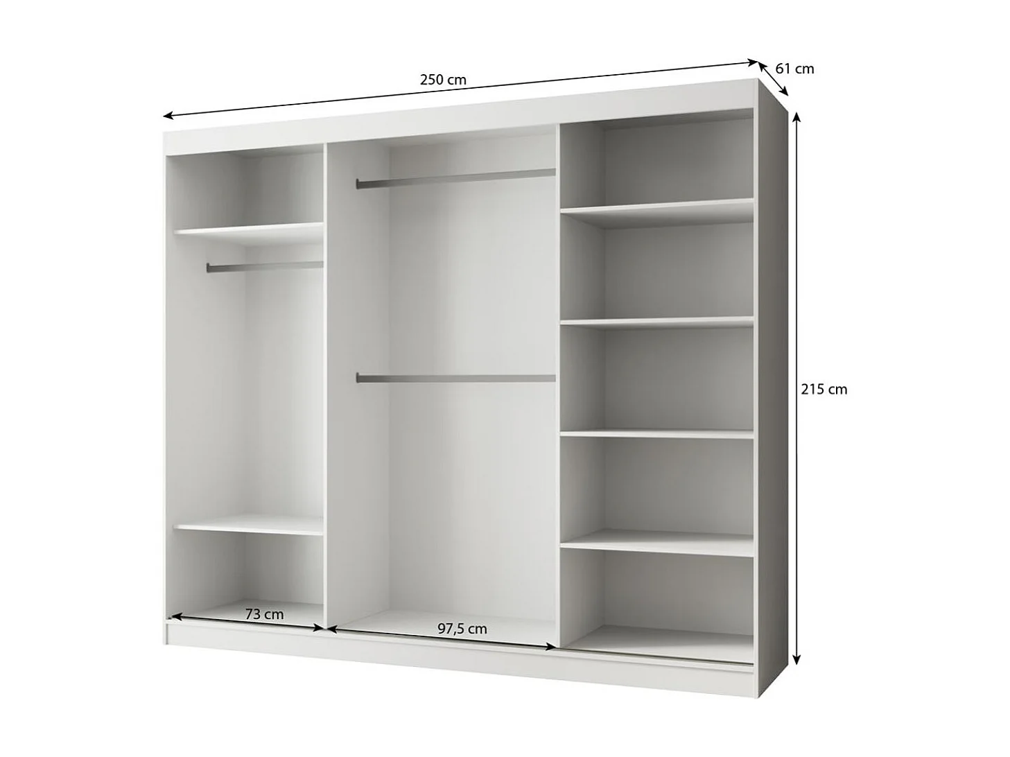 ARMOIRE A PORTES FERMÉES Paco 250/215/61 3 portes blanc avec miroir