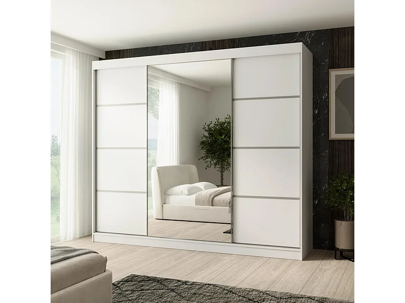 ARMOIRE A PORTES FERMÉES Paco 250/215/61 3 portes blanc avec miroir