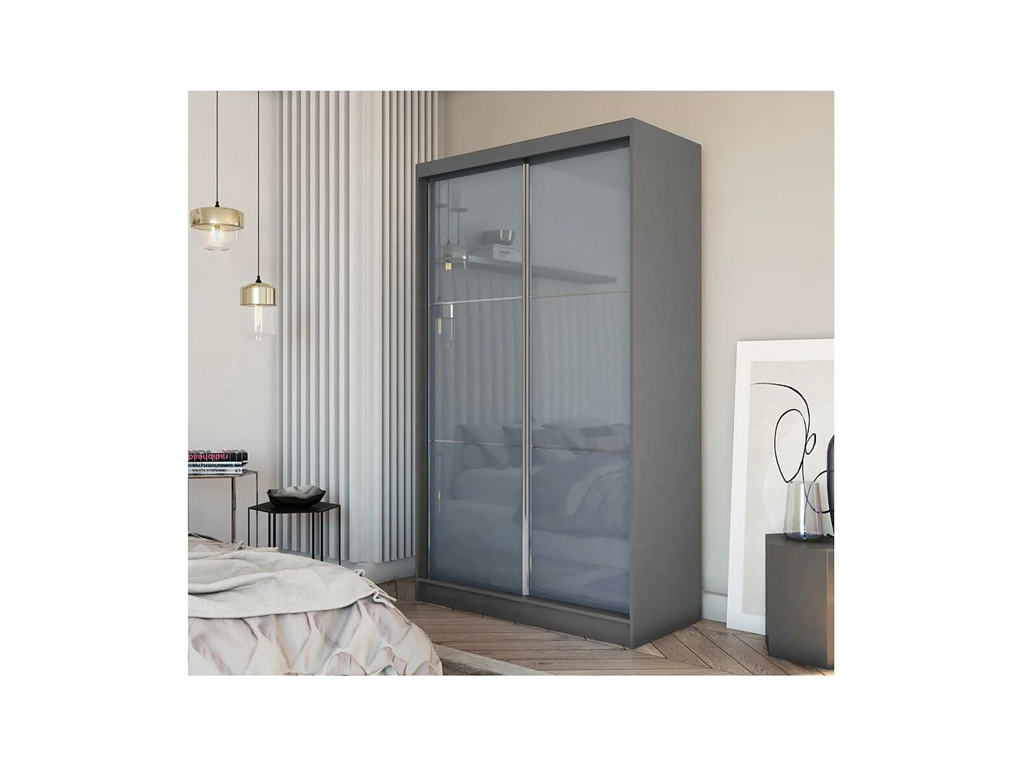 ARMOIRE À PORTES FERMÉES Viva 120/216/61 graphite avec verre Lacobel et blocs-tiroirs