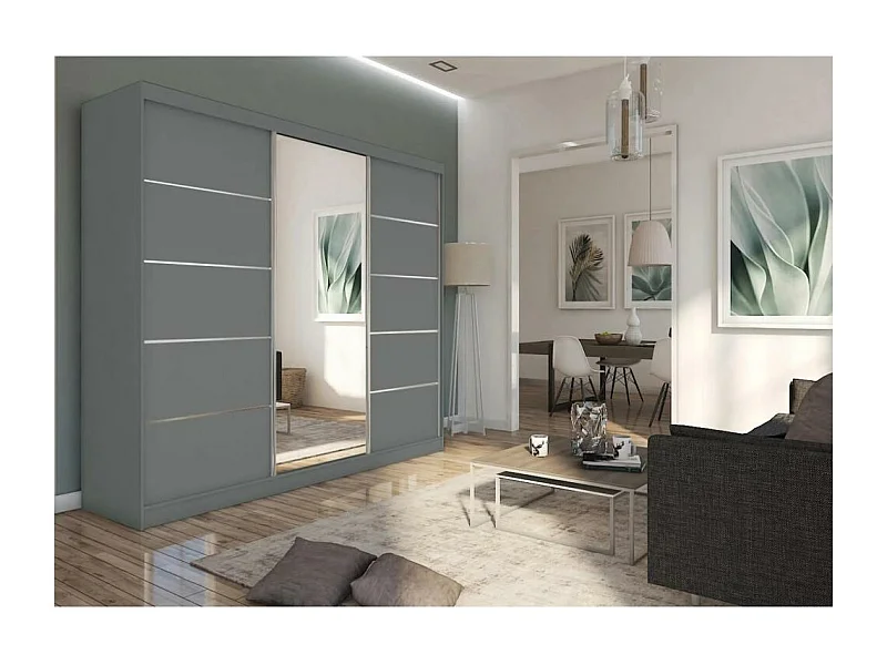 ARMOIRE A PORTES FERMÉES Marika 240/216/61 graphite avec miroir et tiroirs