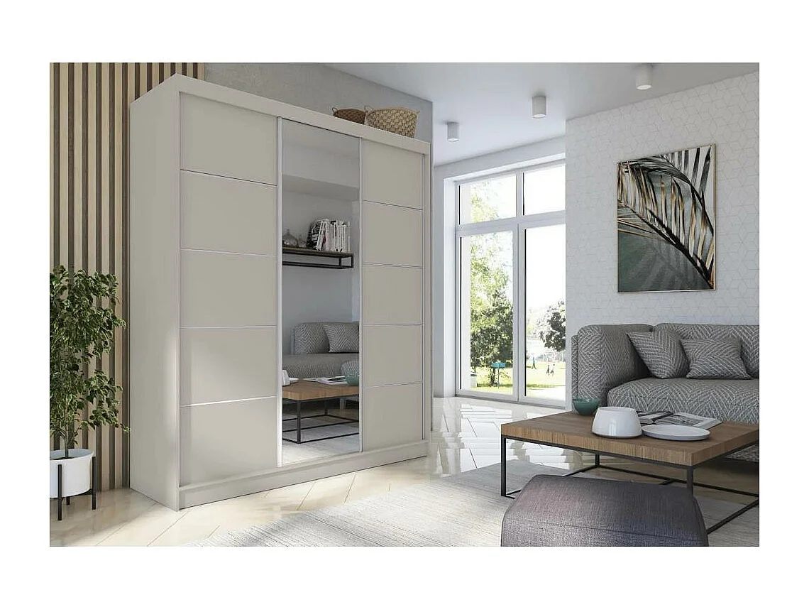 ARMOIRE A PORTES FERMÉES Marika II 240/216/61 cachemire avec miroir et tiroirs