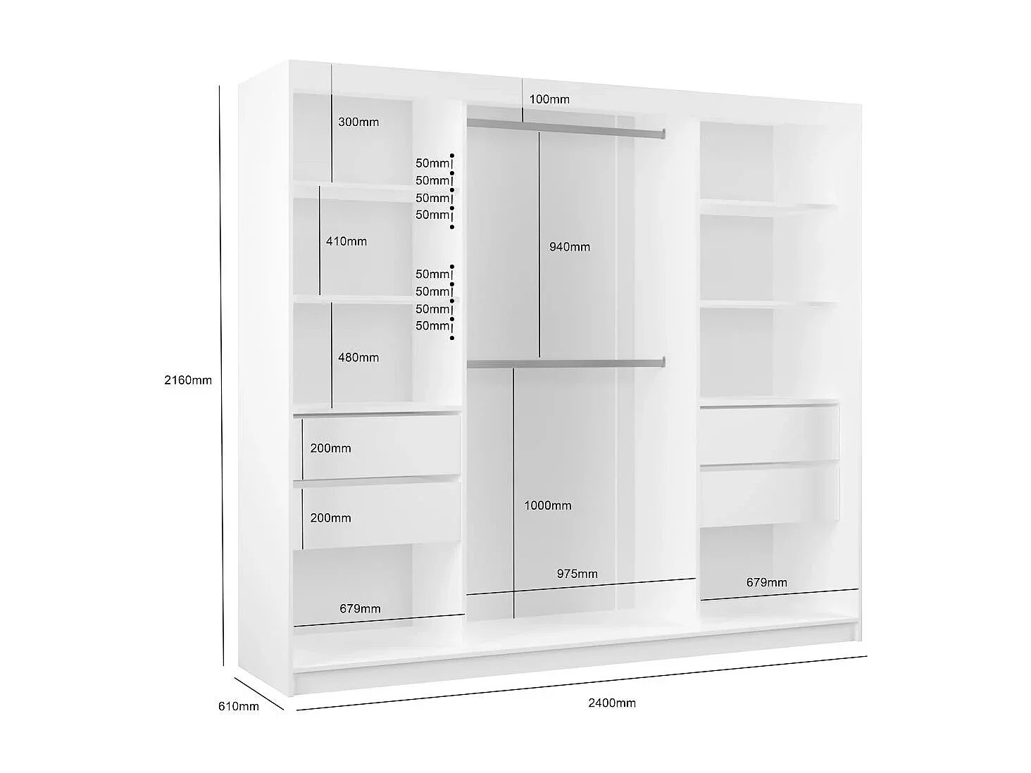 ARMOIRE A PORTES FERMÉES Marika II 240/216/61 cachemire avec miroir et tiroirs