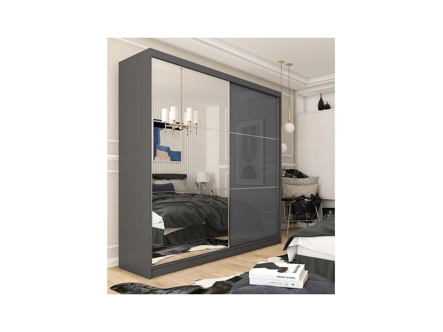 ARMOIRE À PORTES FERMÉES Viva 200/216/61 graphite avec miroir