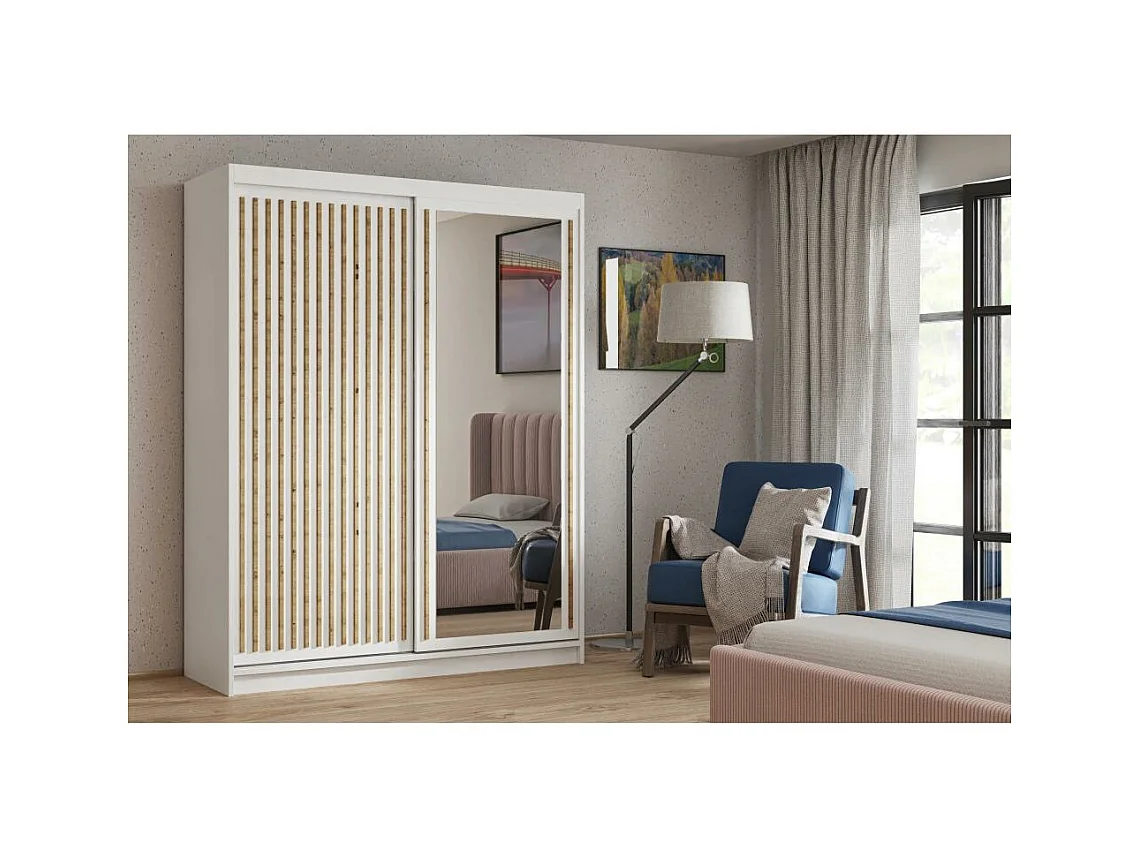 ARMOIRE A PORTES FERMÉES Donatello 180/205/60 2 portes blanc avec miroir