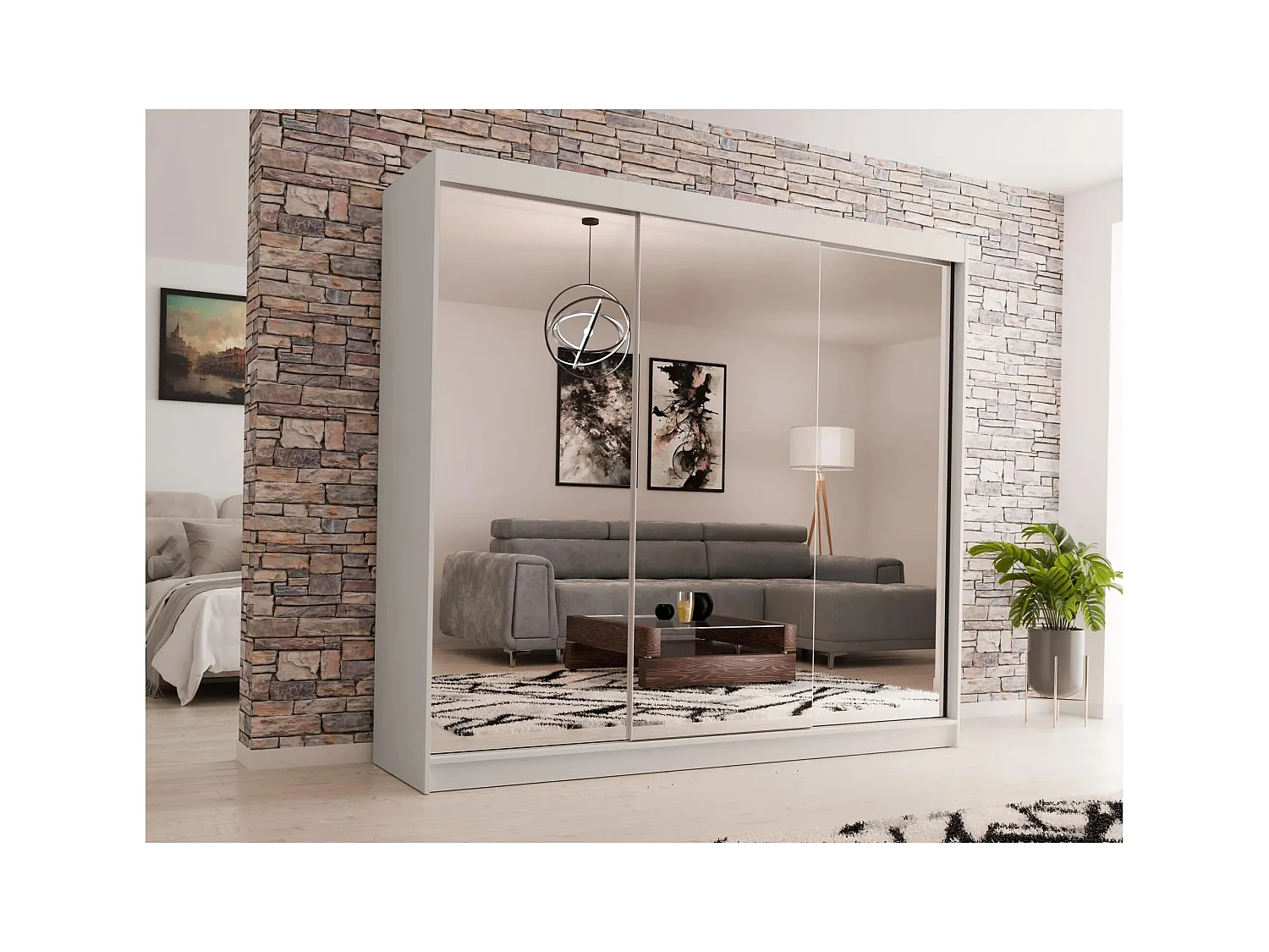 ARMOIRE À PORTES FERMÉES Debra II 240/216/61 cachemire avec miroir et tiroirs