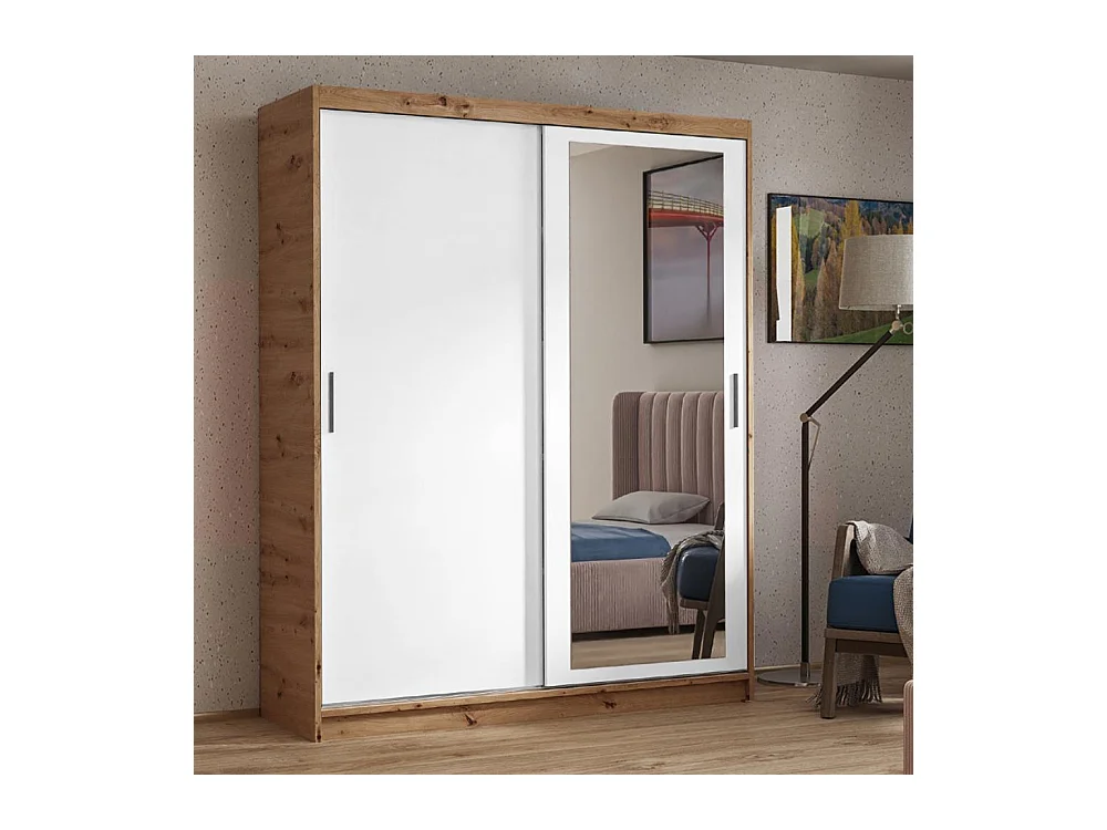 ARMOIRE A PORTES FERMÉES Hela 160/205/60 2 portes chêne Artisan/blanc avec tiroirs