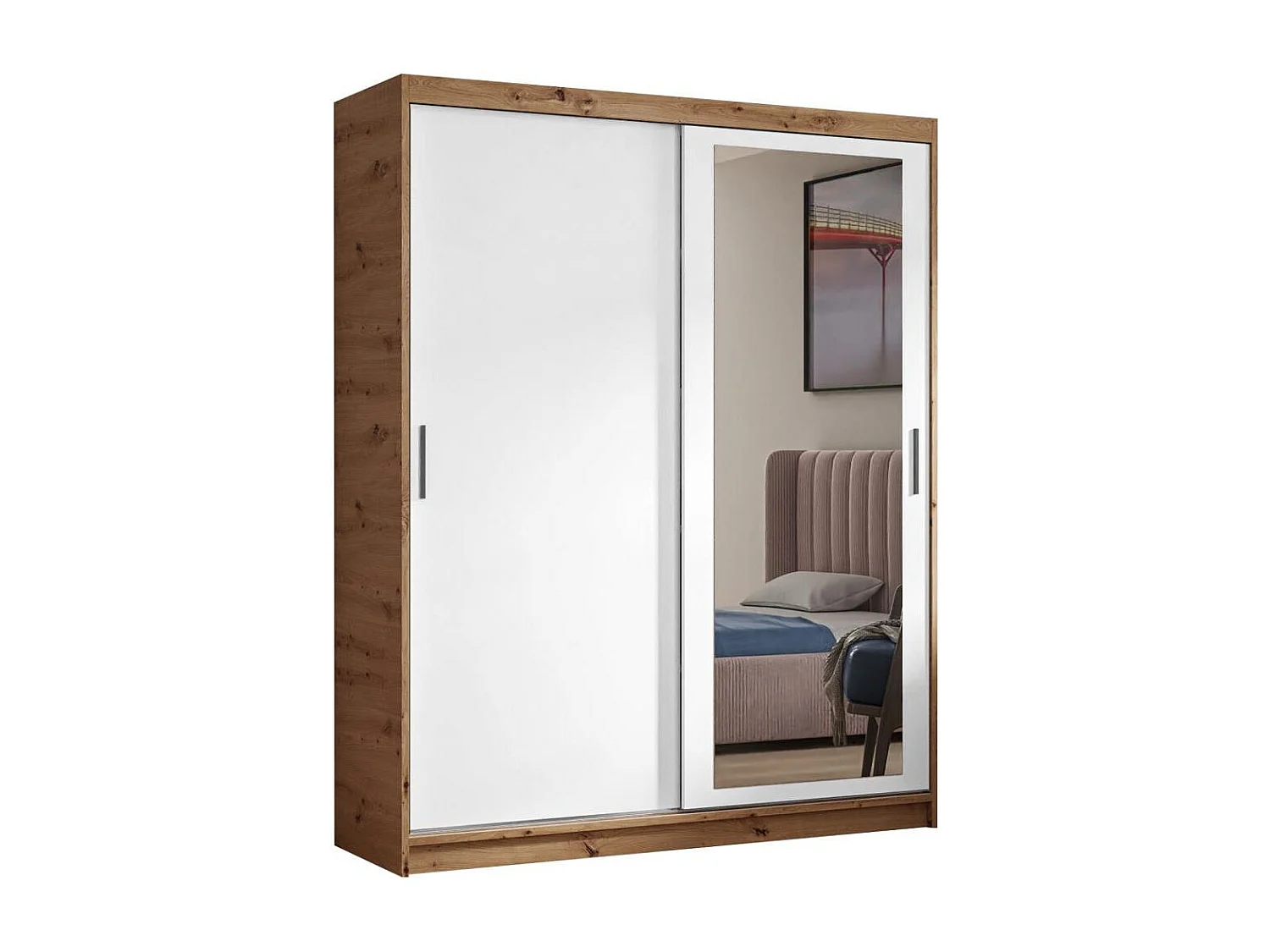 ARMOIRE A PORTES FERMÉES Hela 160/205/60 2 portes chêne Artisan/blanc avec tiroirs