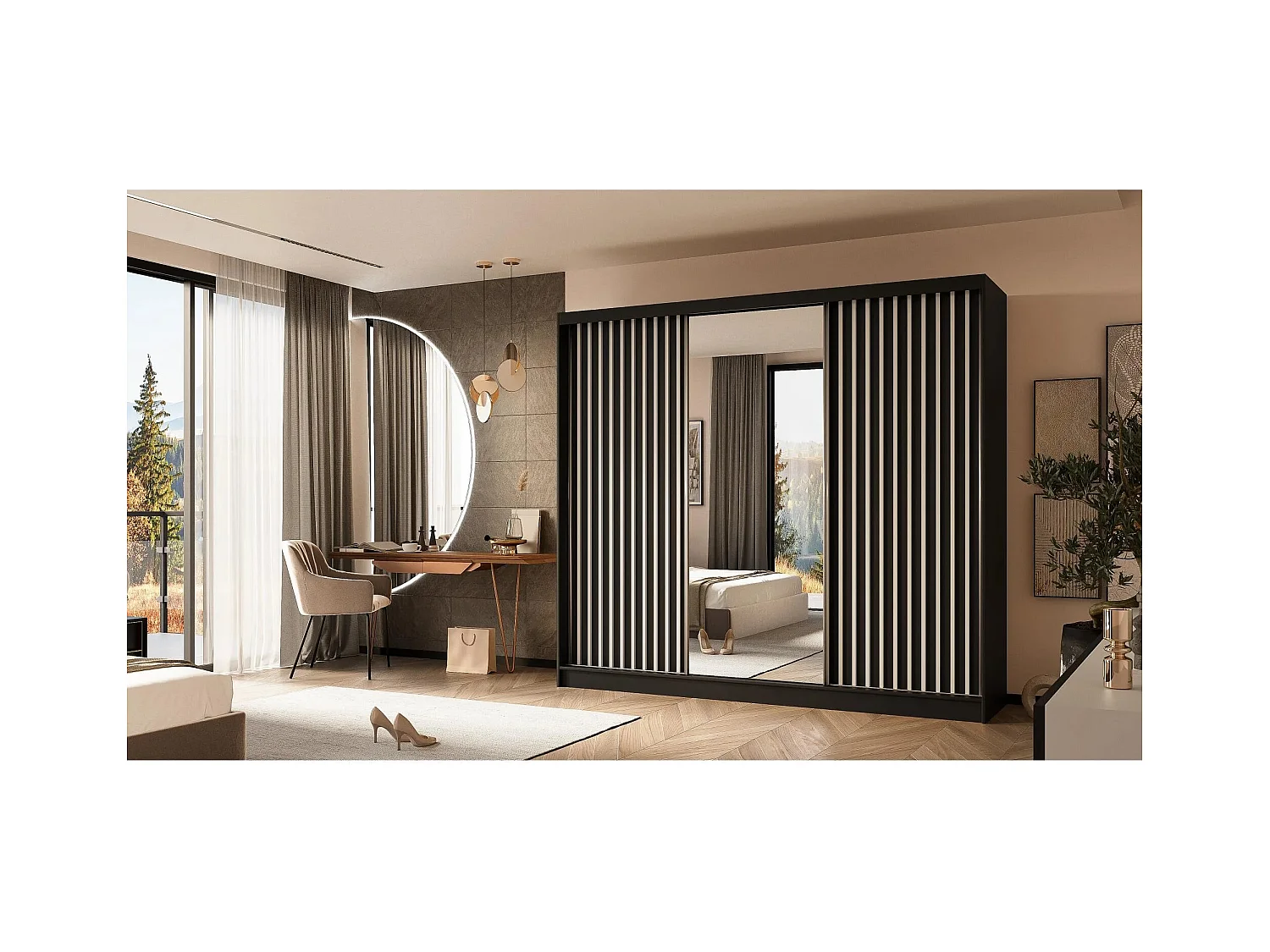 SCHWEBETÜRENSCHRANK Helix 240/216/61 schwarz+weiß