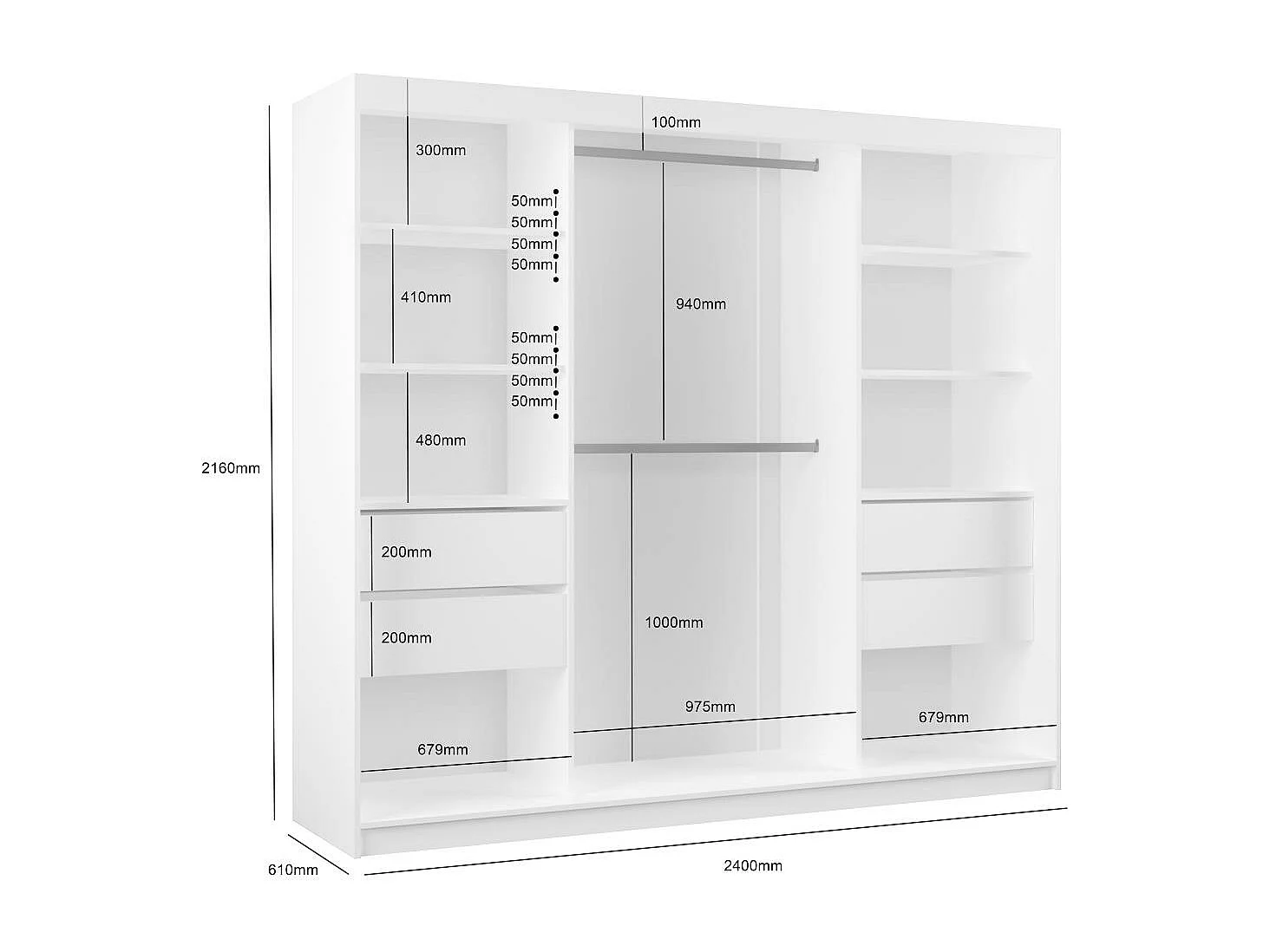ARMOIRE A PORTES FERMÉES Helix 240/216/61 noir+blanc