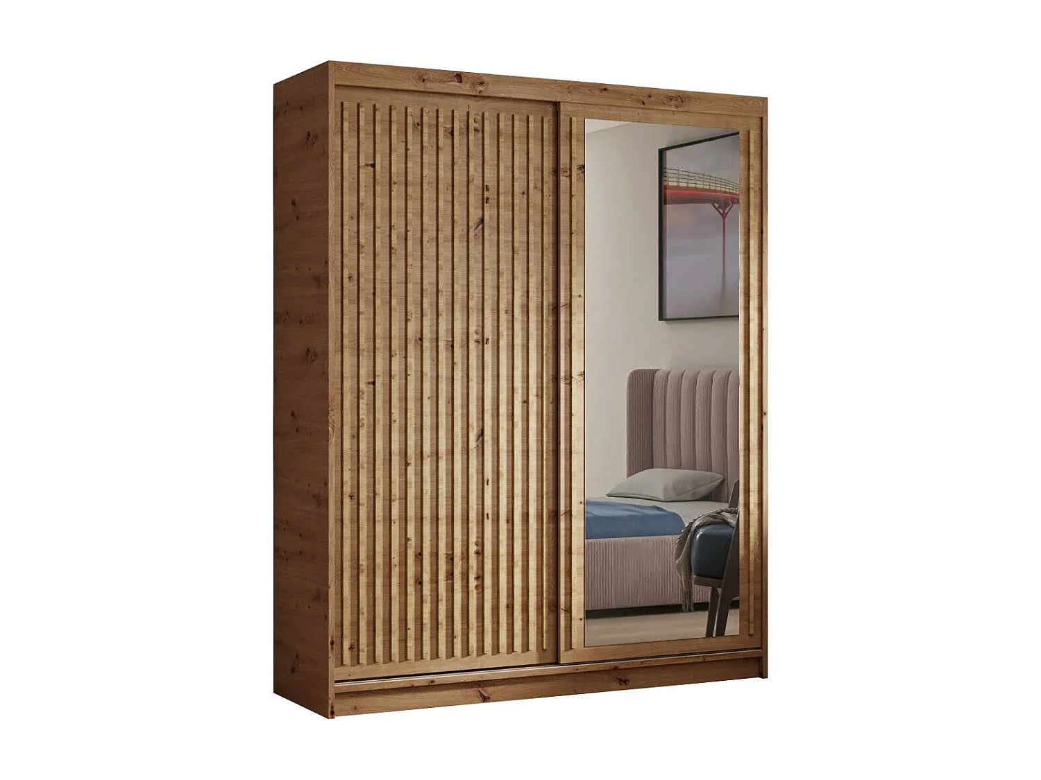 ARMOIRE A PORTES FERMÉES Donatello 160/205/60 2 portes chêne Artisan avec miroir