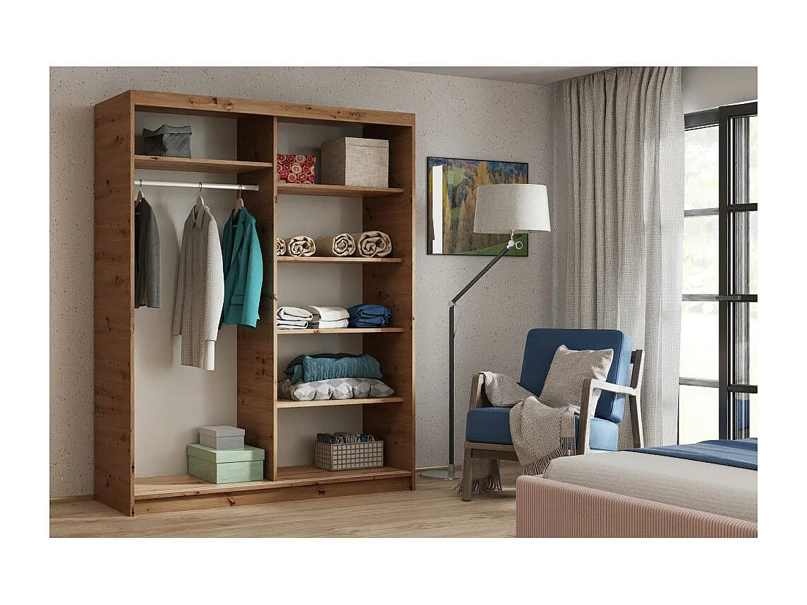 ARMOIRE A PORTES FERMÉES Donatello 160/205/60 2 portes chêne Artisan avec miroir