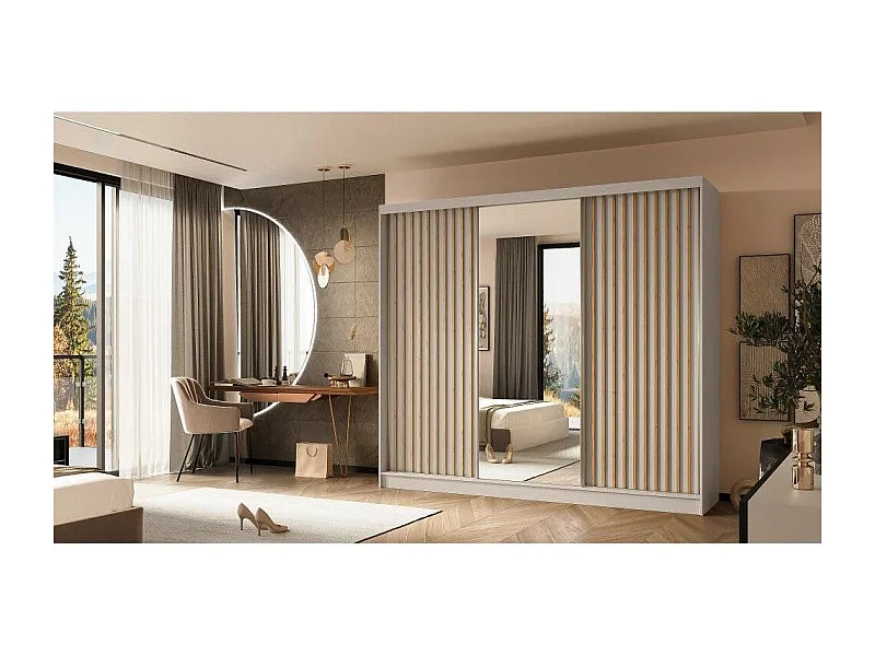 ARMOIRE A PORTES FERMÉES Helix II 240/216/61 cachemire+chêne Artisan avec tiroirs