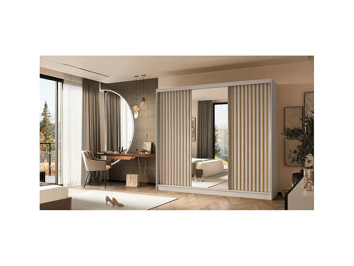 ARMOIRE A PORTES FERMÉES Helix II 240/216/61 cachemire+chêne Artisan avec tiroirs