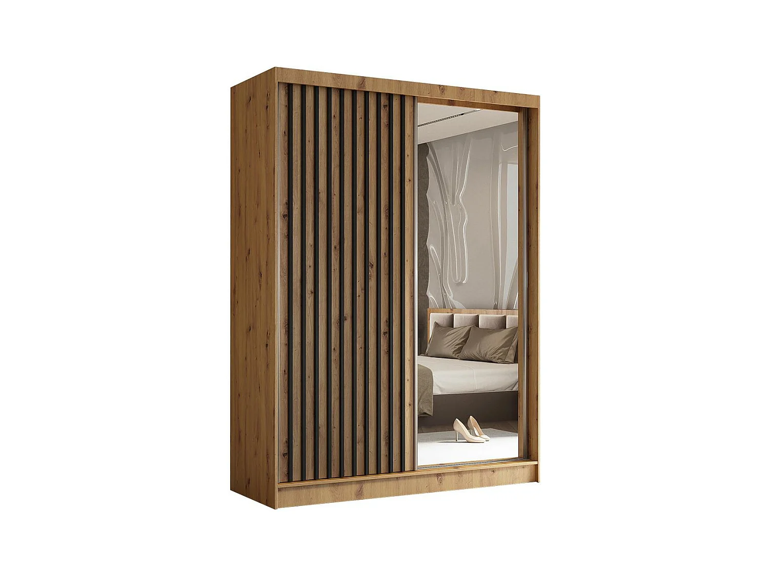 ARMOIRE A PORTES FERMÉES Helix 160/216/61 chêne artisan+noir avec blocs-tiroirs