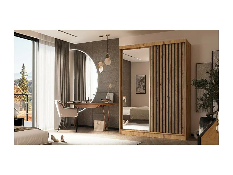 ARMOIRE A PORTES FERMÉES Helix 160/216/61 chêne artisan+noir avec blocs-tiroirs