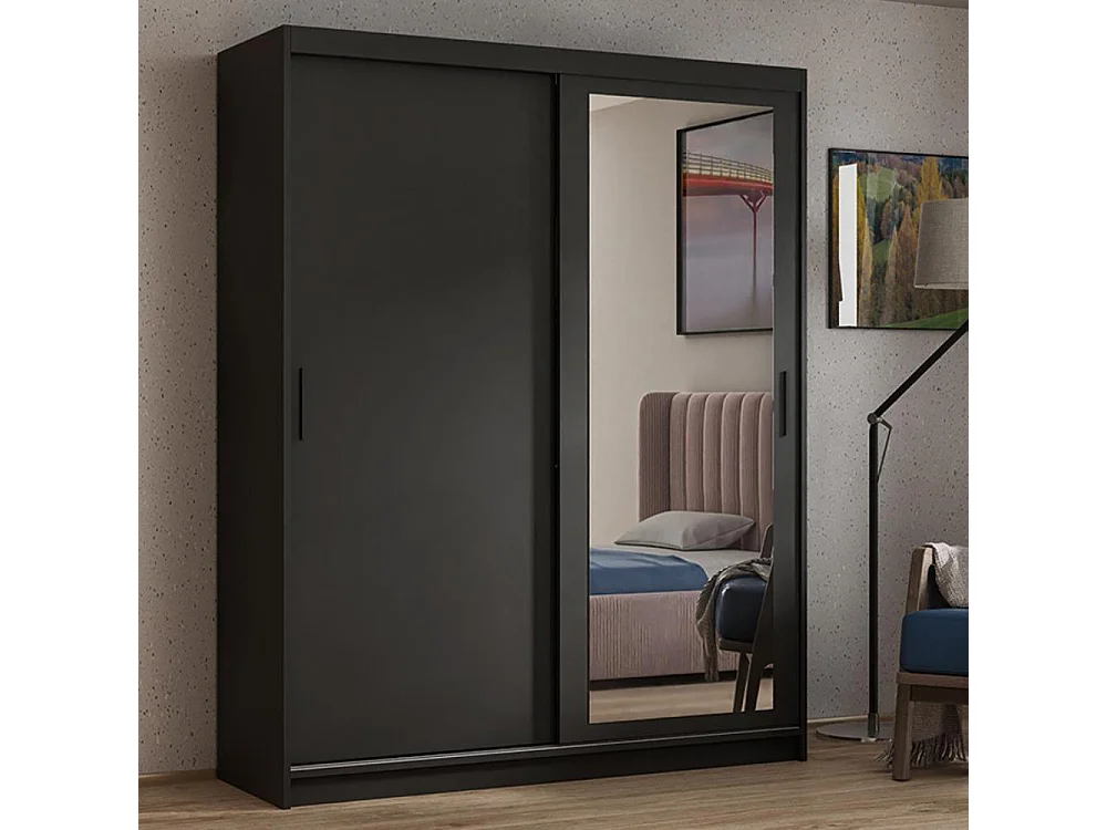 ARMOIRE A PORTES FERMÉES Hela 180/205/60 2 portes noir avec miroir