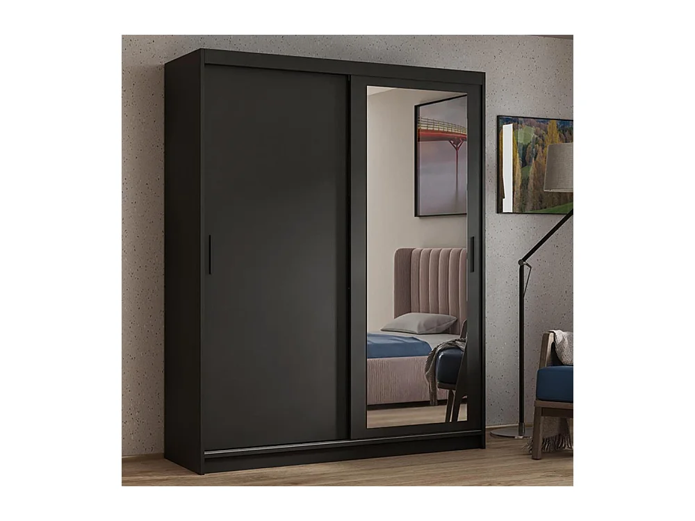 ARMOIRE A PORTES FERMÉES Hela 180/205/60 2 portes noir avec miroir