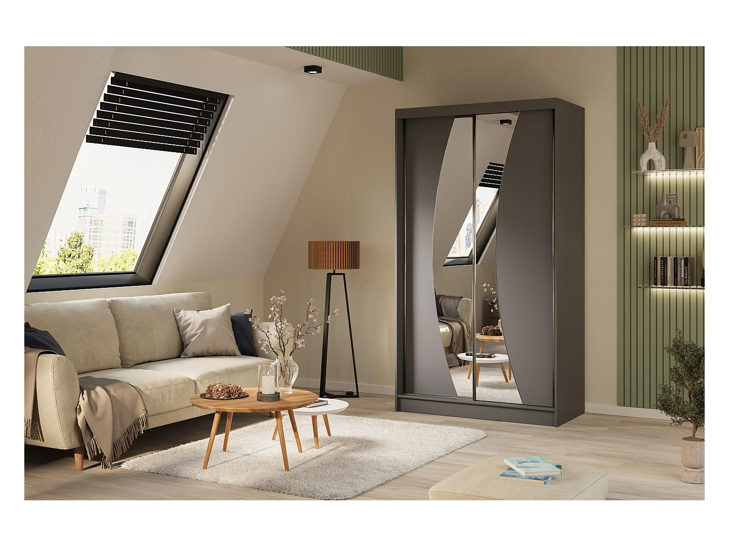 ARMOIRE À PORTES FERMÉES Vox 120/216/61 graphite avec miroir et tiroirs