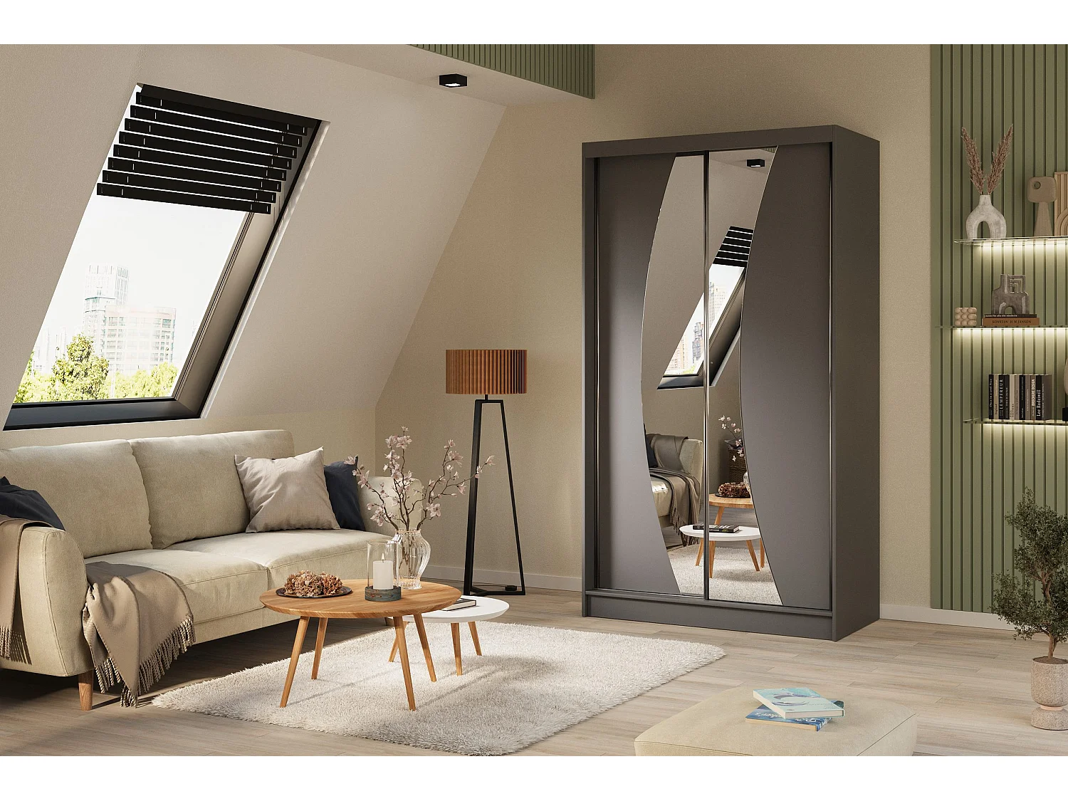 ARMOIRE À PORTES FERMÉES Vox 120/216/61 graphite avec miroir et tiroirs