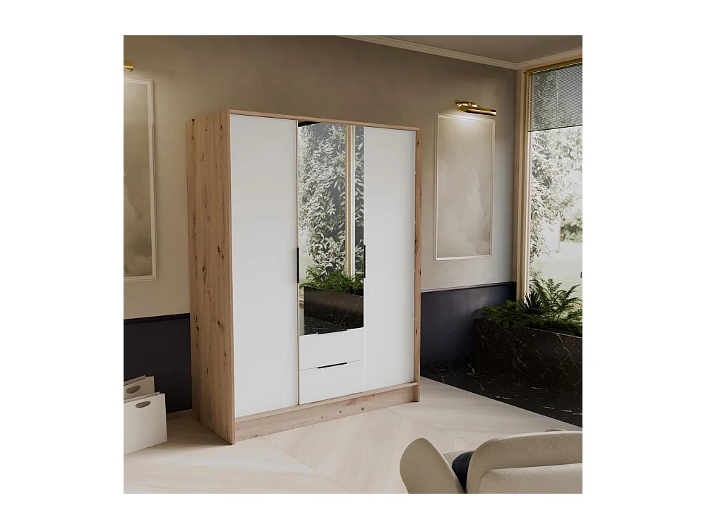 ARMOIRE A PORTES TOURNANTES Niko 150/51/200 cm chêne artisan+blanc